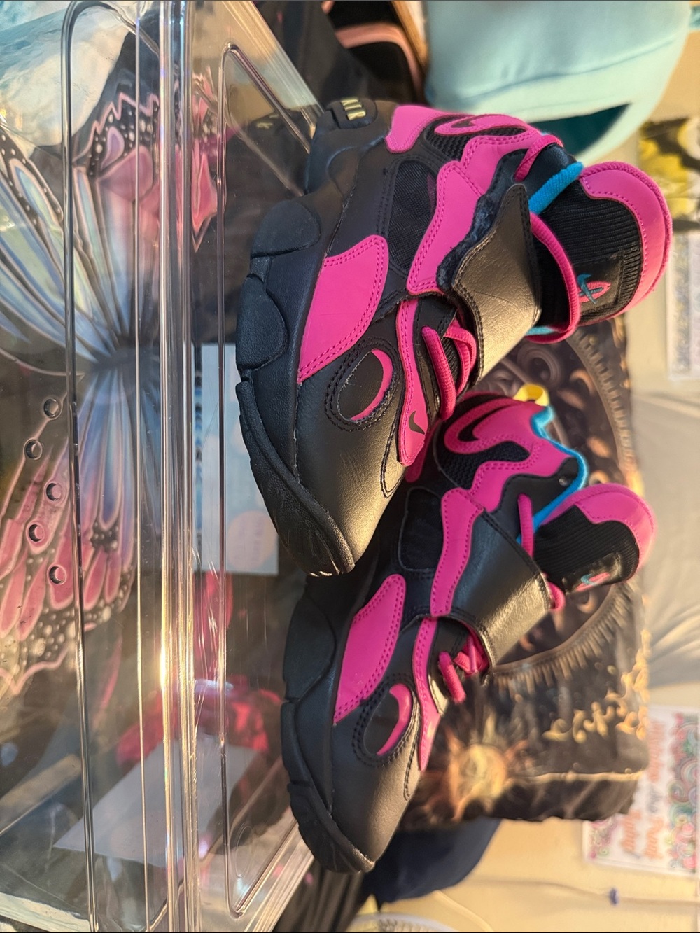 Nike Kids Black and Hot Pink Velcro Sneakers